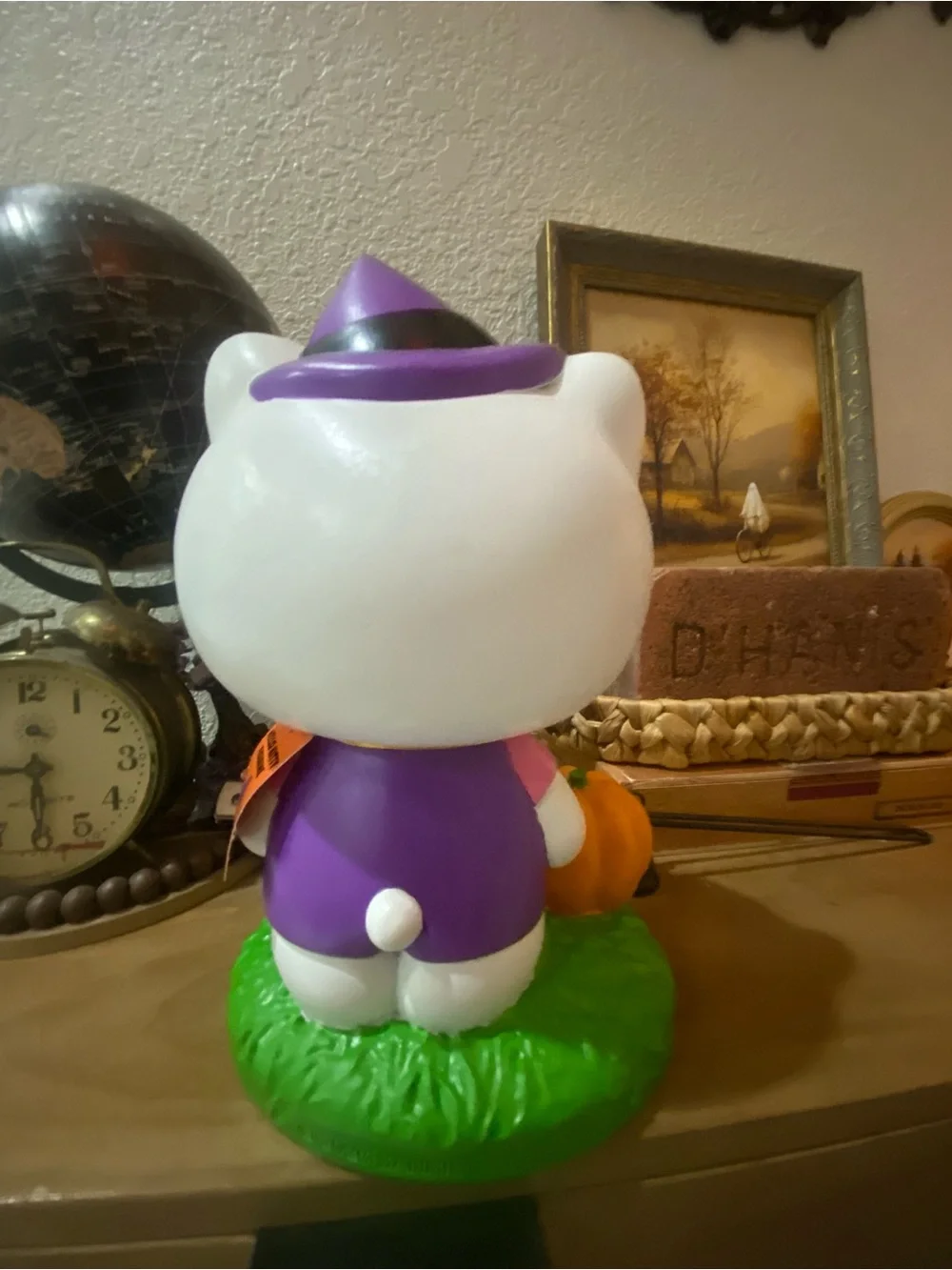 Purple Halloween Cat Figurine with Pumpkin - Home Decor